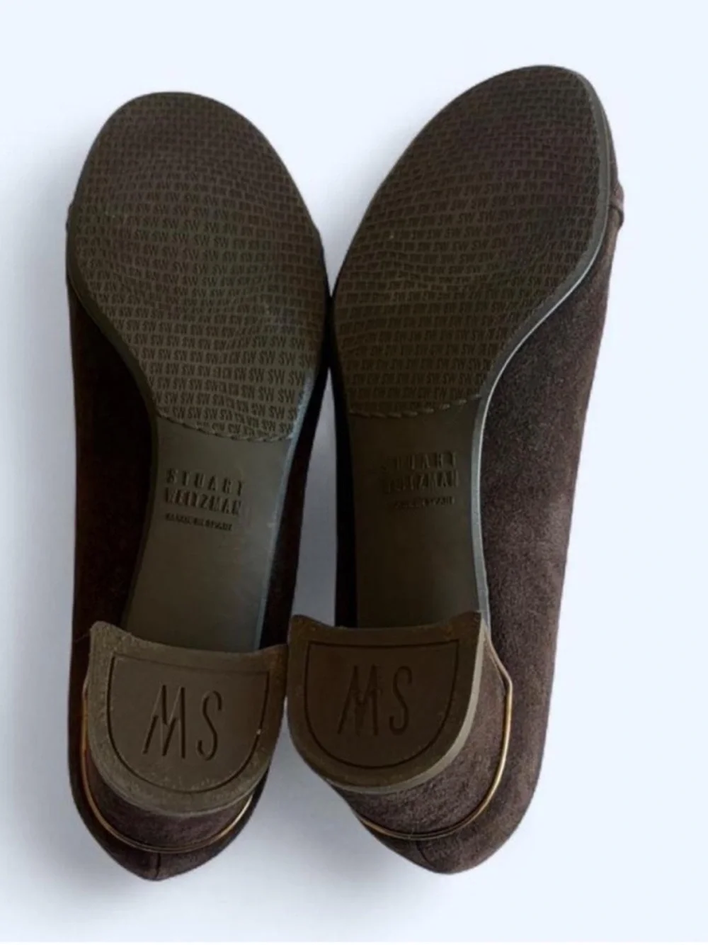 Stuart Weitzman Vintage Brown Suede Gold Block Heel Loafers